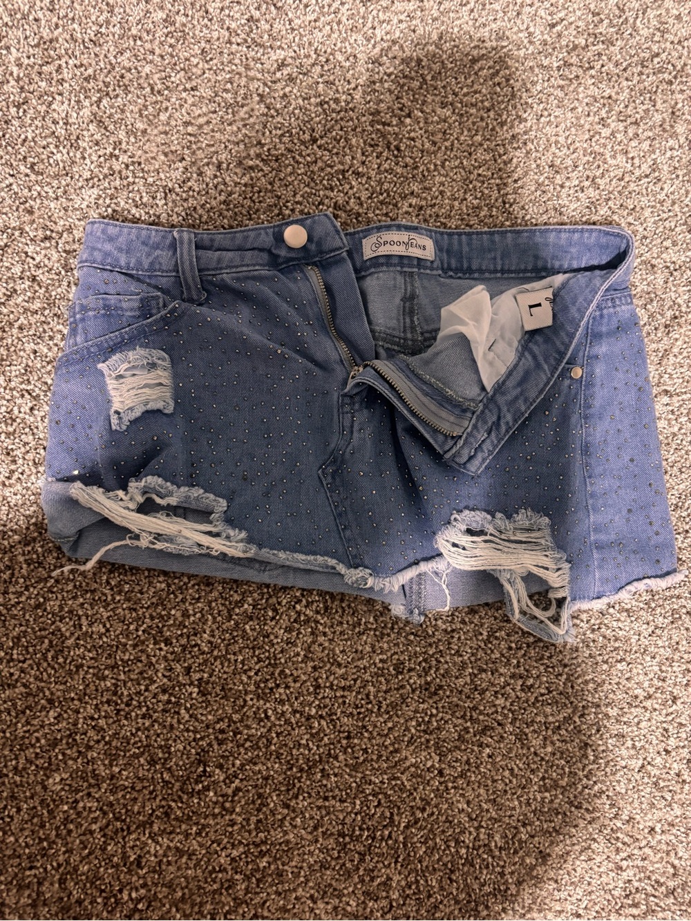 Denim Distressed Studded Women’s Shorts - Blue - Picture 2 of 3